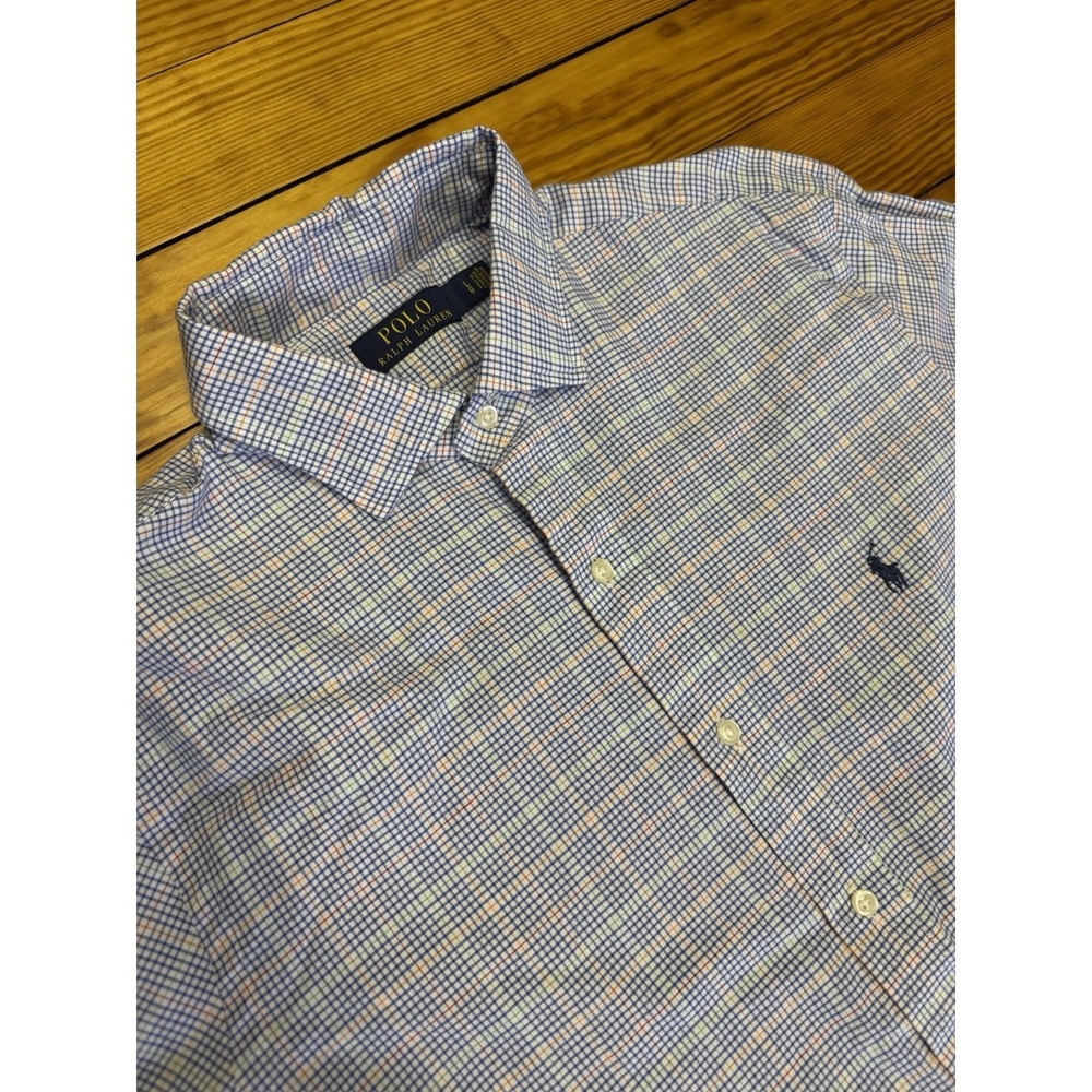 Polo Ralph Lauren Shirt Large Long Sleeve Button Down Blue White Plaid Blue Pony